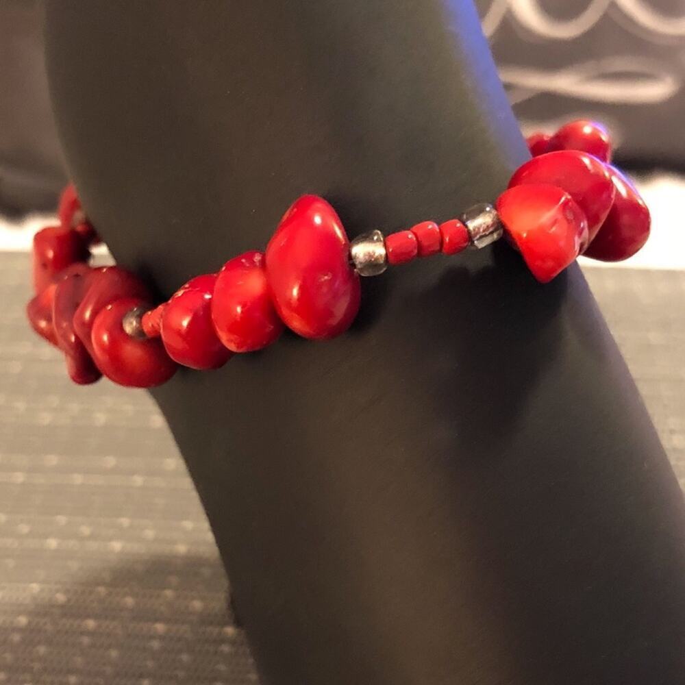 Red Coral Handmade Beaded Ankle Bracelet